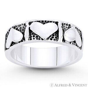 Multi-Heart Charm Stackable Band in Oxidized .925 Sterling Silver - Size 6